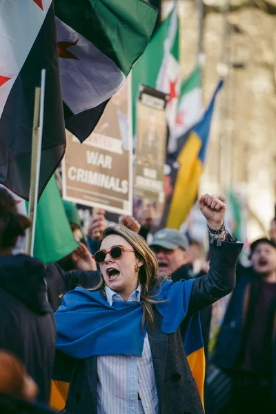 Downing Street London 2022 Ukrainian People Protest Thousands Gather Demand — Stock Photo, Image