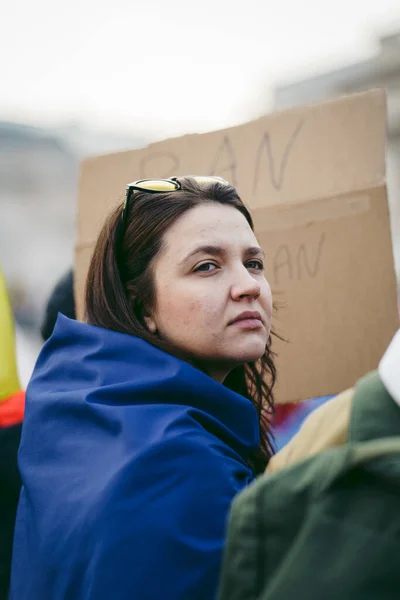 Trafalgar Square Londres Reino Unido 2022 Protesto Povo Ucraniano Milhares — Fotografia de Stock