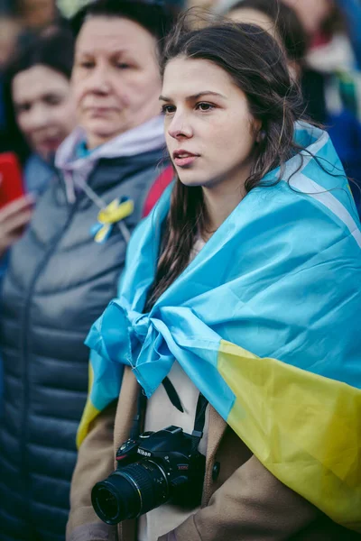 Ambasada Rosji Londyn Wielka Brytania 2022 Ukraińcy Protestują Tysiące Zbierają — Zdjęcie stockowe