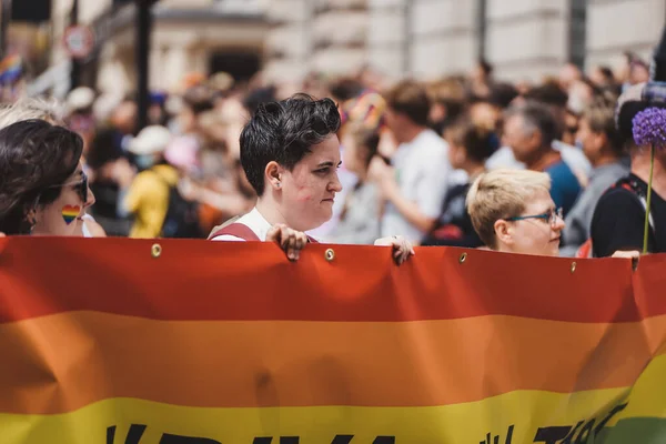 Londra Regno Unito 2022 Persone Con Bandiere Striscioni Che Celebrano — Foto Stock