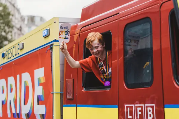 London 2022 London Fire Brigade Flags Banners Celebrating London Lgbtq — Stok fotoğraf