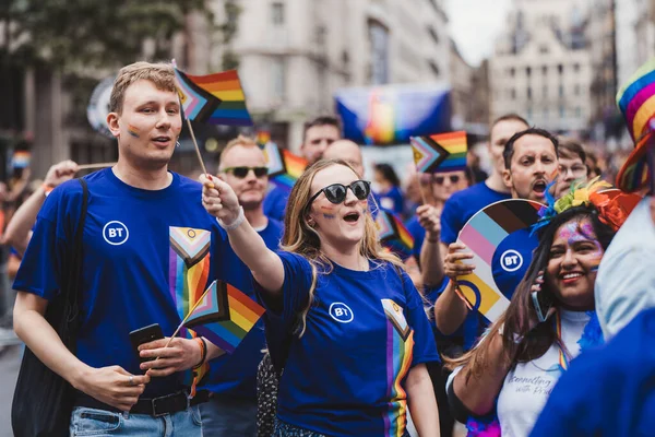 London 2022 Employees Flags Banners Celebrating London Lgbtq Pride Parade — Foto Stock