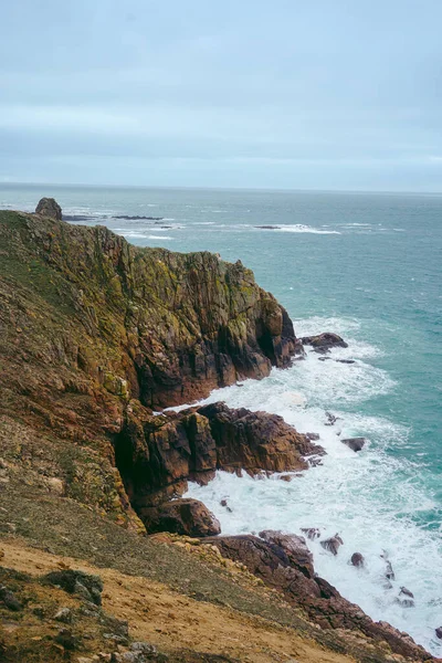 Красивый Вид Море Острове Джерси Нормандские Острова Холодный Облачный День — стоковое фото