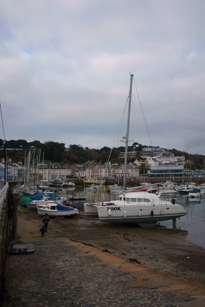 Jersey Island Channel Island 2022 Boats Moored Low Tide Aubin — 스톡 사진