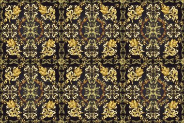 Doğu tarzı arabesk tarzında altın elementler. Kusursuz altın desenli bukleler. Raster altın pürüzsüz desen. Kahverengi, sarı ve gri renklerde pürüzsüz desen.
