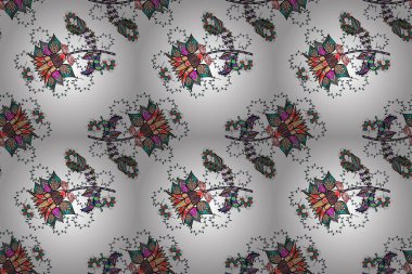 Raster illüstrasyonu. Küçük çiçekli kusursuz yay deseni. Suluboya tarzında siyah, gri ve beyaz renkler üzerine.