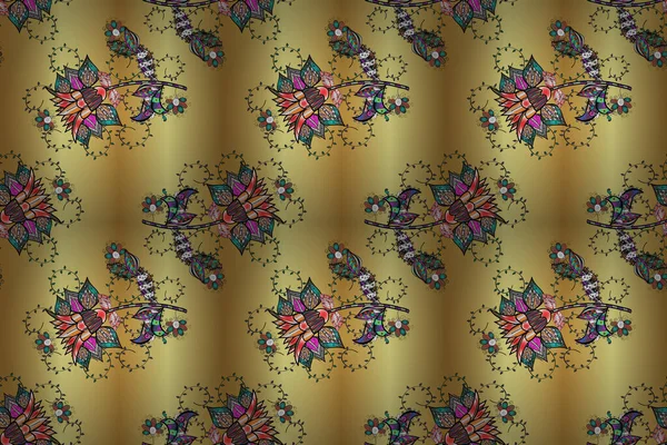 Bunte Gelbe Beige Und Neutrale Nahtlose Muster Doodle Stil Blüten — Stockfoto