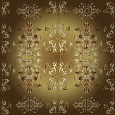 Ambalajlar ve eskiz için hoş bir arka plan, kumaş tasarımı, kağıt. Sarı, bej ve kahverengi renklerde Art Deco Deseni. Vektör çizimi. Eski model sanat tasarımı. Kusursuz..