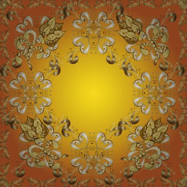 Vektör. Sketch 'ler için güzel bir model. Sarı, kahverengi ve turuncu renkli desenler. Barok tarzında kusursuz desen. Eski renkli desenler. Rokoko tarzında zarif, zarif bir süsleme..