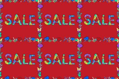 Sezon sonu özel teklif afişi. Yeşil, siyah ve kırmızı renkli resim. Kusursuz. Satış afişi tasarımı, büyük indirim özel teklifi. Raster illüstrasyonu.