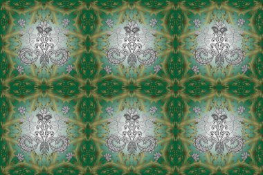 Kusursuz çiçek deseni. Duvar kâğıdı barok, İspanyol kumaşı. Kusursuz raster arka plan. Tarafsız, yeşil ve beyaz renkler üzerine grafiksel modern kusursuz desen.