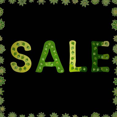 Kusursuz. Kış indirimi pankartı tasarımı, online alışveriş için özel teklif. Vektör. Yeşil, sarı ve siyah renkli çizimler.