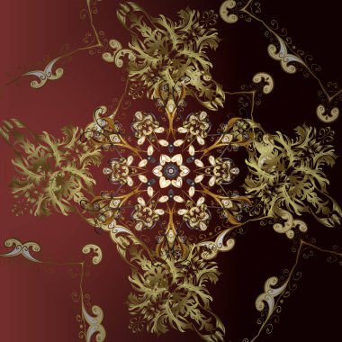 Pembe, siyah ve kahverengi renkli desenler. Tasarım, kına, Mehndi ve dövme için kusursuz vintage elementler. Vektör çizimi. Etnik doğu tarzında dekoratif desen.