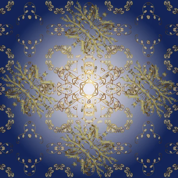 Нейтральный Серый Синий Золотой Узор Бесшовный Абстрактный Фон Повторяющимися Элементами — стоковый вектор