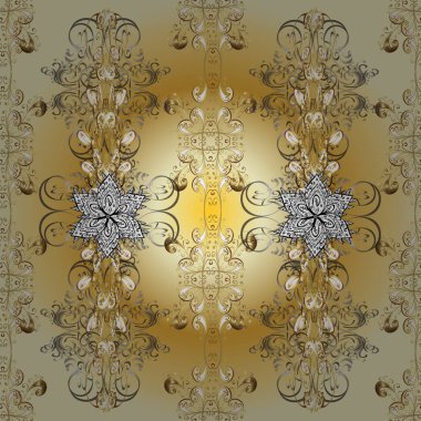 Kusursuz klasik altın desen. Geleneksel vektör yön süsü. Kahverengi, bej ve sarı renklerde altın desenli altın elementler.