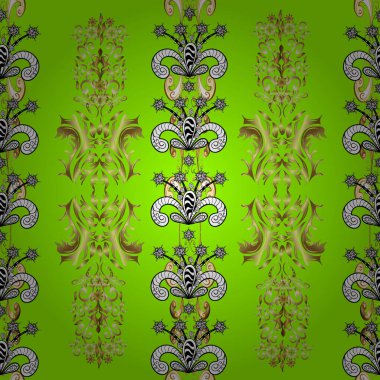 Renkli Bahar Temalı Kusursuz Arkaplan. Siyah, yeşil ve beyaz renkte çiçekler. Düz Çiçek Elementleri Tasarımı. Vektör illüstrasyonunda kusursuz çiçek deseni.