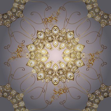 Vektör çizimi. El çizimi çiçekli, soyut, pürüzsüz desen. Tarafsız, gri ve kahverengi renkte çiçekler.