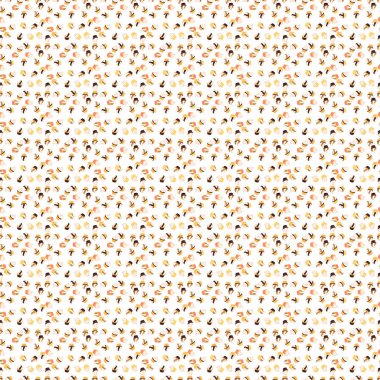 Sarı, turuncu ve beyaz konusunda güzel bir doğum günü geçmişi var. Elle çizilmiş tatlılar: Kekler, kek, turta, kekler. Vektör illüstrasyonu.