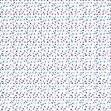 Kek, şapka, koni. Vektör çizimi. Paket kağıdı. Mavi, nötr ve beyaz üzerinde kusursuz parlak doğum günü deseni.