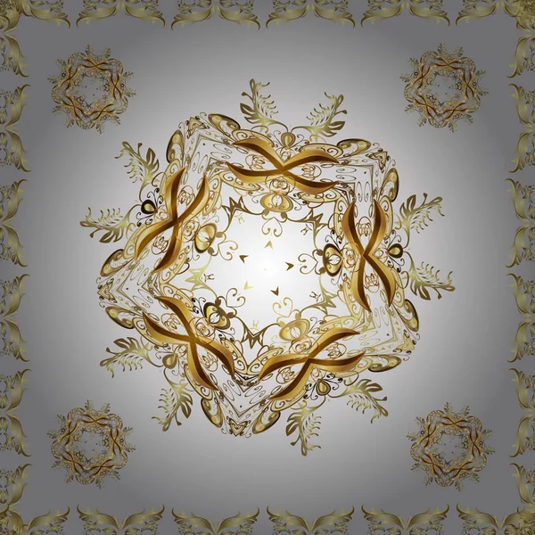 ベクトルイラスト 金色の要素を持つ中性 グレー 白の色のシームレスなパターン 古典的なヴィンテージの背景 シームレスな古典的なベクトル黄金のパターン 伝統的な装飾品 — ストックベクタ