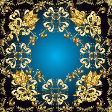 Sevimli kıvırcık saçlar. Doğu tarzı arabesk. Siyah, mavi ve kahverengi renkli resimler. Parlak dantel, stilize çiçekler. Vektör çizimi. Narin ve özgeçmişli bir açılış. Kusursuz desen.