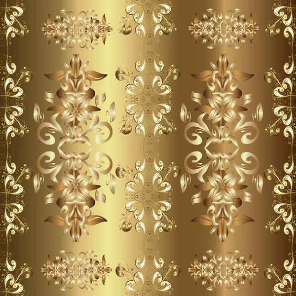Damask Hladce Opakující Vzorec Zlatá Květinová Ozdoba Barokním Stylu Zlatý — Stockový vektor