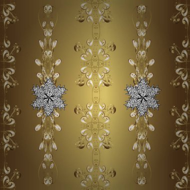 Çiçek süsleme brokar Tekstil desen, cam, metal altın elemanları ile sarı, kahverengi ve nötr renkler üzerinde çiçek desenli. Klasik vektör altın seamless modeli.