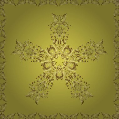 Geleneksel klasik sarı, kahverengi ve nötr renk süslemesi. Arabesk ve çiçekli doğu vektör deseni. Kusursuz. Arabesk ile klasik desen.