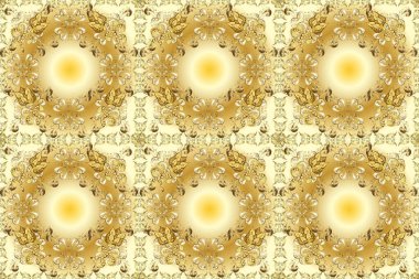 Damask arkaplanı tekerrür ediyor. Antika altın tekrarlanabilir duvar kağıdı. Sarı, bej ve kahverengi renklerde altın element. Barok tarzında altın çiçek süsü..