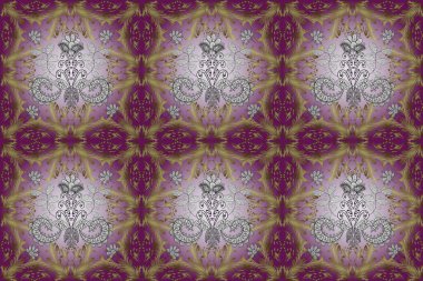 Davetiyeler, kartlar, sertifika için Raster eskizi. Altın desenli çiçek dekoru. Altın element mor, sarı renkler. Doğu tarzı element. Raster çizgisi tasarım şablonu için kusursuz sınır.