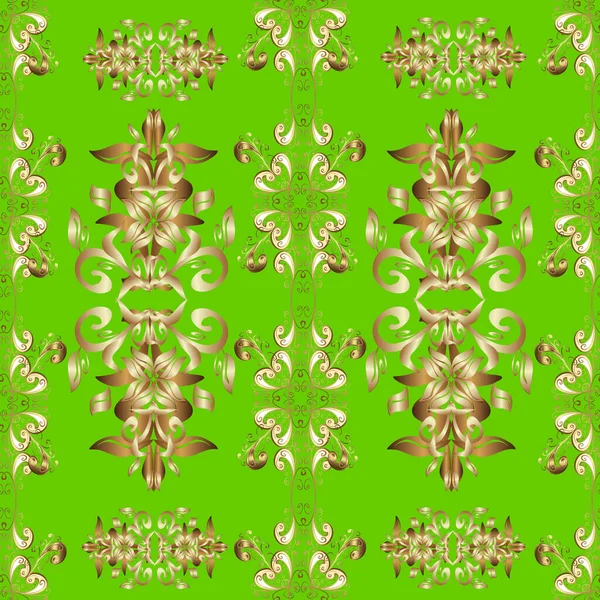 Classic Oriental Pattern Brown Green Beige Colors Traditional Vector Golden — Stock Vector