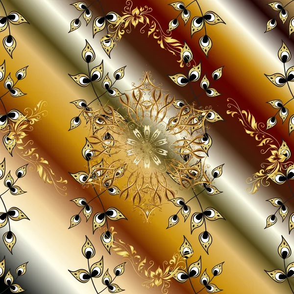 Gouden Patroon Geel Bruin Beige Kleuren Met Gouden Elementen Sierlijke — Stockvector