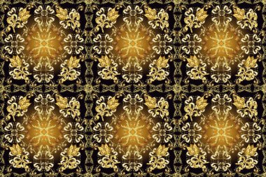 Arkaplan, kumaş, altın duvar kağıdı. Düz elle çizilmiş klasik koleksiyon. Altın elementlerle siyah, sarı ve kahverengi renklerde altın desen. Raster altın pürüzsüz desen.