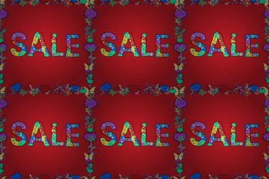 İnternet mağazası için indirimli arkaplan tanıtım broşürü, dükkan, poster, afiş. Raster biçimi. Kusursuz desen. Siyah, yeşil ve kırmızı renkli resim.