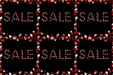 Mektup. Kusursuz desen. Raster illüstrasyonu. Harfli Afiş Kartı. Beyaz, siyah ve kırmızı renkli resim. Renkli tasarım.