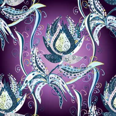 Poster ya da kapak için arka plan. Davetiye ve kartpostal tasarımı için dekoratif çiçek unsurları. Yapraklı kusursuz desen. Tekstil için figür. Şirin çiçekler Vektör illüstrasyonu.