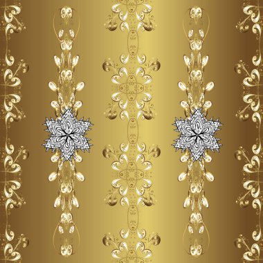 Altın karalama fantezi yapraklarından vektör soyut çiçek çelengi ve nötr, sarı ve kahverengi renkte çiçek. El yapımı dekoratif çerçeve, albüm kapağı, tebrik kartı, klasik Art deco tarzı.