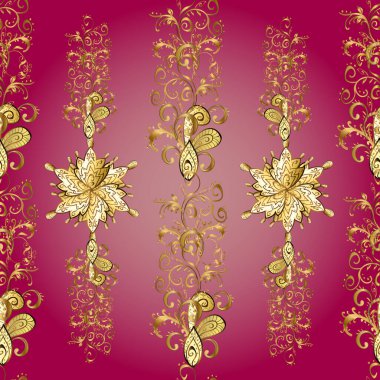 Kusursuz oryantal klasik altın desen. Mor, pembe ve kahverengi renkler üzerinde altın tekrarlayan elementler içeren vektör soyut arkaplan.