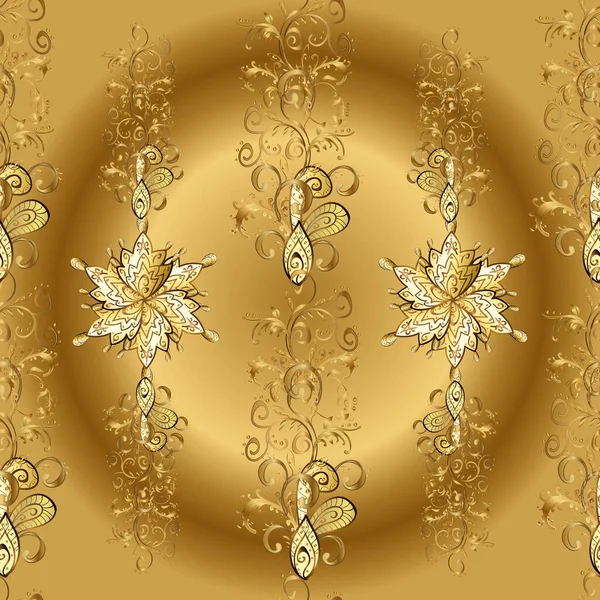シームレスな黄金のパターン ベージュ 金色の要素と茶色の色のシームレスなパターン ベクトル東洋の装飾 — ストックベクタ