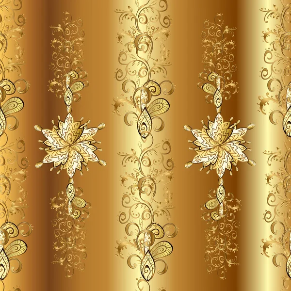 シームレスな王室の豪華な黄金のバロックダマスクヴィンテージ ベージュ色の金のアンティークの花中世の装飾 葉と黄金のパターンの装飾とベクトルシームレスなパターン — ストックベクタ