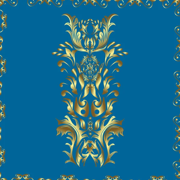 伝統的な装飾品だ シームレスな古典的なベクトル黄金のパターン 茶色と金色の要素と青の色に黄金のパターン クラシックヴィンテージの背景 — ストックベクタ