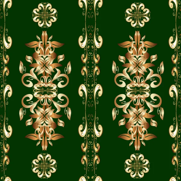 Patrón Repetición Sin Costuras Damasco Adorno Floral Dorado Estilo Barroco — Vector de stock