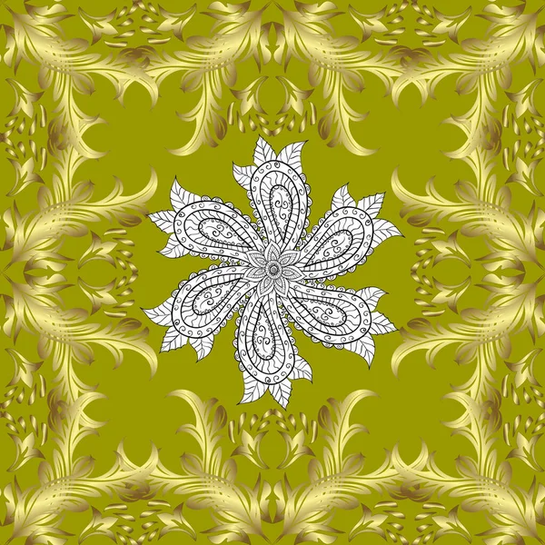 アジアのテキスタイルでベクトル花イラスト ニュートラル 緑の色に民族の花とエレガンスシームレスパターン — ストックベクタ