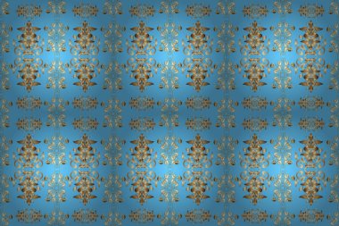 Renkli süs kenarı. Raster illüstrasyonu. Kusursuz desen. Bej, mavi ve kahverengi renklerde. Çiçek duvar kağıdı. Hint süsü..