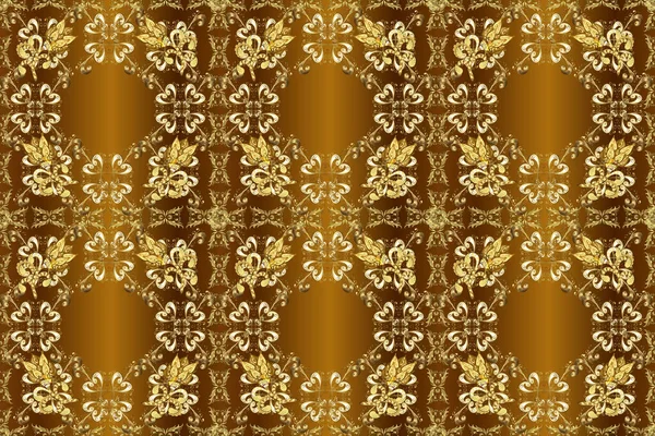 シームレスな黄金の質感のカール ベージュ イエロー ブラウンのシームレスなパターン 金色のシームレスなパターンをラスター 東洋式唐草文の黄金の要素 — ストック写真