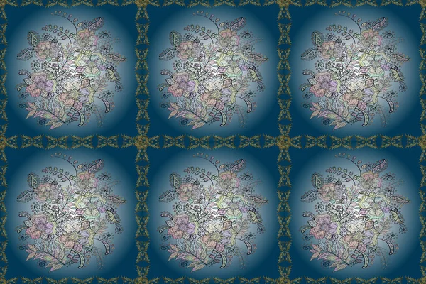 Roztomilý Květinový Rastrový Vzor Květiny Šedé Modré Neutrální Barvy Plochý — Stock fotografie