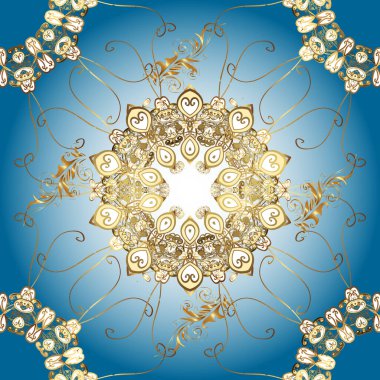 Mavi, kahverengi ve nötr renklerde. Vektör çizimi. 3D çiçekler, pürüzsüz.