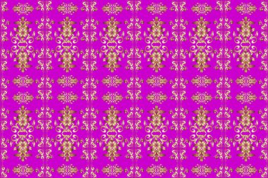 Klasik klasik klasik arka plan. Klasik raster sarısı, kusursuz desen. Kahverengi, bej ve morumsu renklerde altın elementlerle kusursuz desen. Geleneksel oryantasyon süsü.