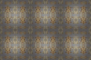 Doğum günü kartı, davetiye ya da afiş için iyidir. Dekoratif simetri arabesk. Bej, kahverengi ve gri renklerde altın. Raster illüstrasyonu. Kusursuz ortaçağ çiçek desenleri..