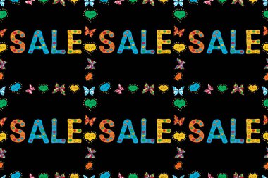 Dergi, broşür, reklam panosu, satış için tasarım malzemeleri. Raster illüstrasyonu. Kusursuz desen. Parlak mavi, sarı ve siyah elementlerle evrensel eğilim.